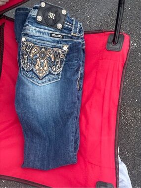 Miss Me Dark Blue Boot Cut Jeans with Embellished Pockets